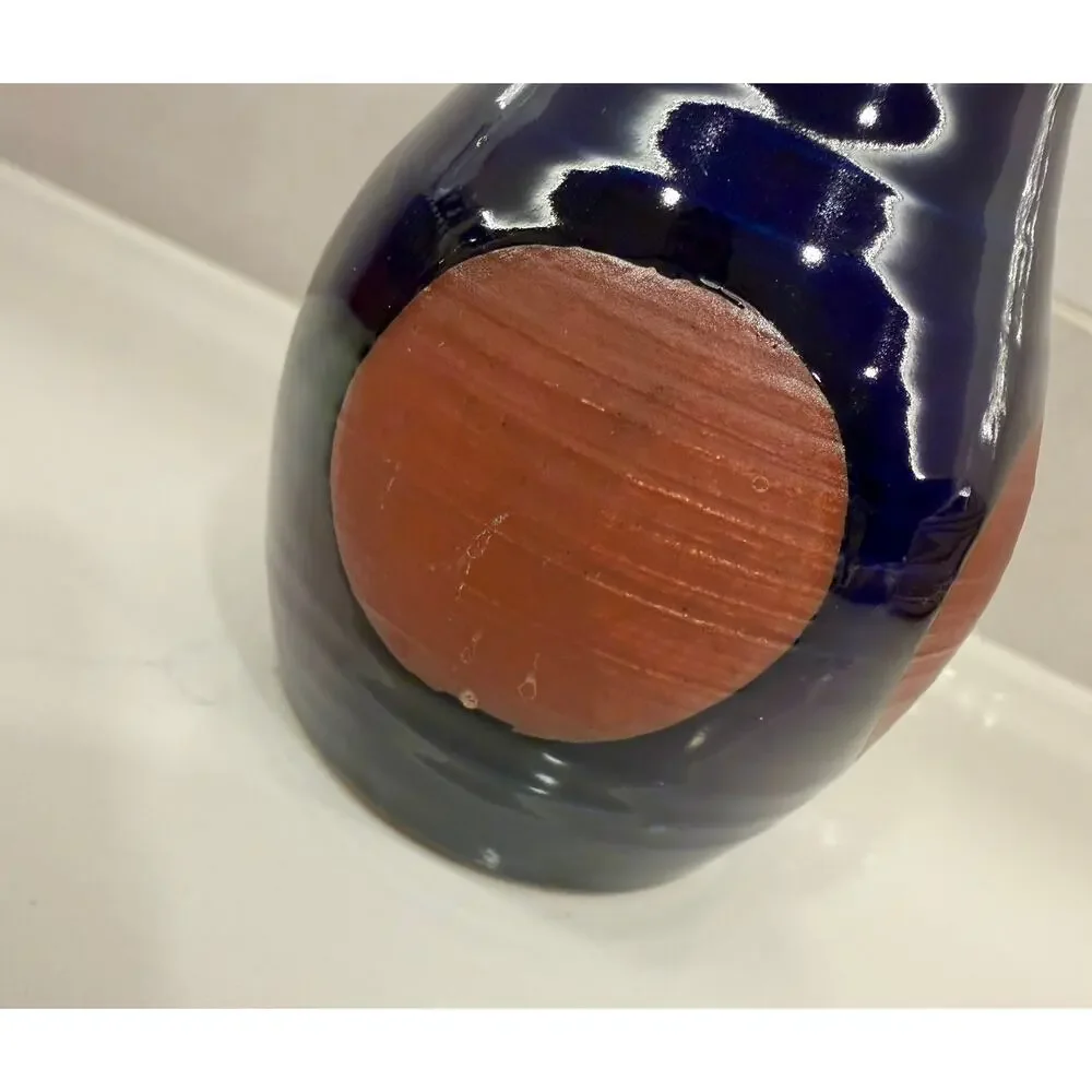 Cobalt Blue Vase with‎ Terra Cotta Colored Circles Made in Japan